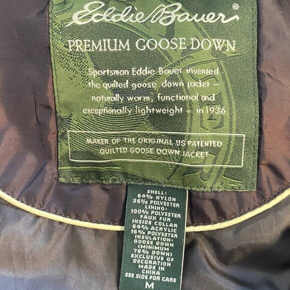 Eddie Bauer Premium Goose Down Puffer Vest Dark Brown Snap Zip Close Size Medium - Picture 6 of 7
